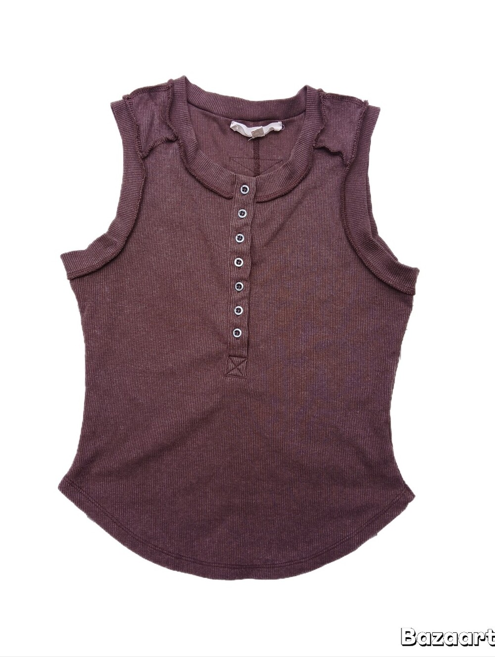 Hippie Rose Brown Henly Ribbed Sleeveless Shirt | Sz M